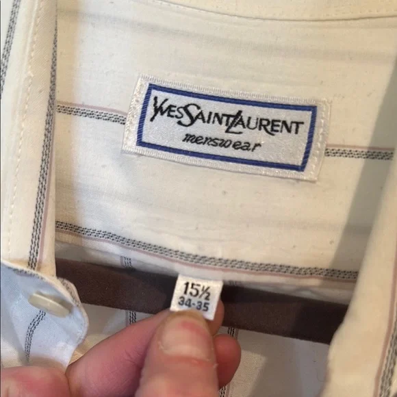 Yves Saint Laurent Men's Off White Striped Dress Shirt - Picture 3 of 9